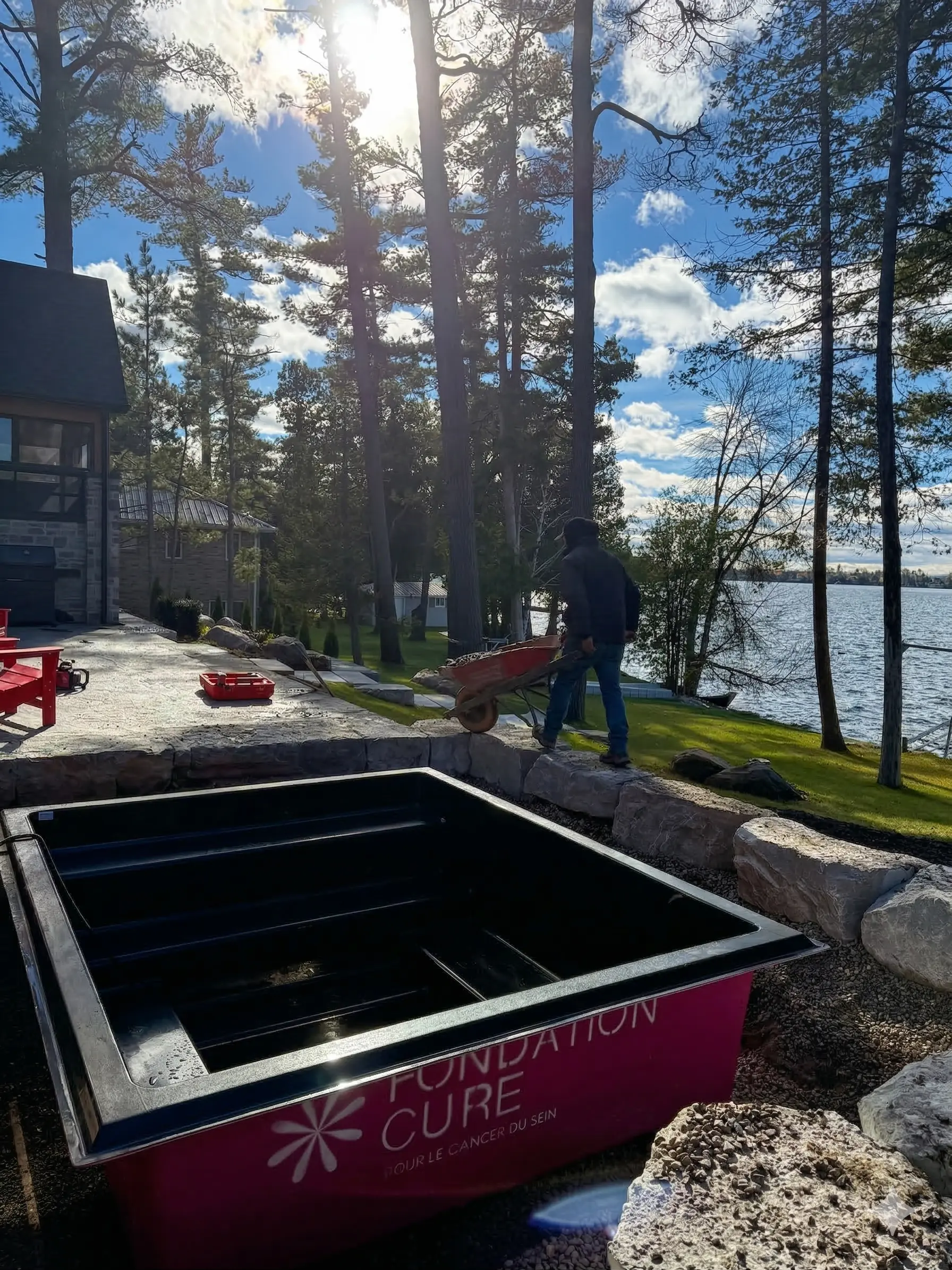 Waterfront plunge pool and stone patio